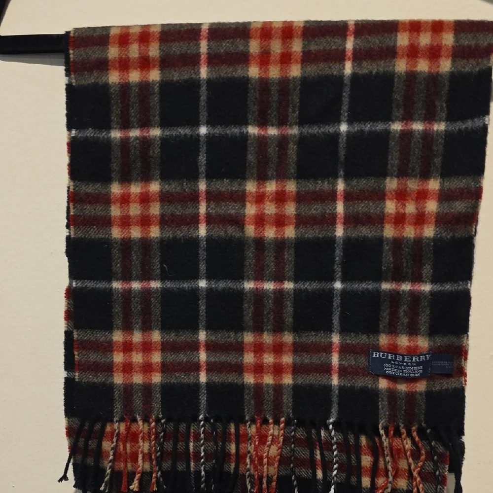 Burberry Men's Plaid Scarf - Black Red And Tan